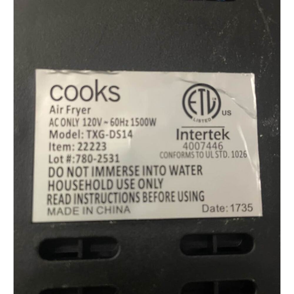 Cooks TXG-DS14 2.6 Quart Air Fryer Convection Cooker Black - Picture 6 of 6